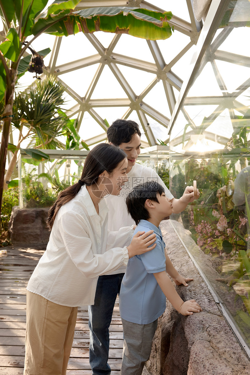 一家人在植物园观察植物图片