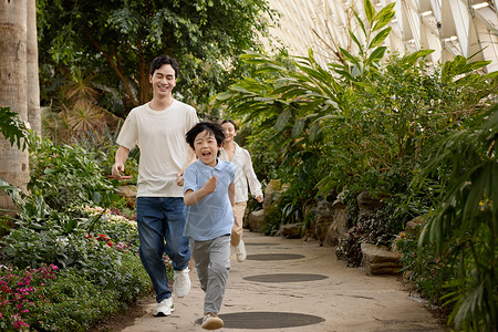 植物园里奔跑的孩子背景图片