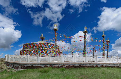 内蒙古夏季草原蓝天白云敖包背景