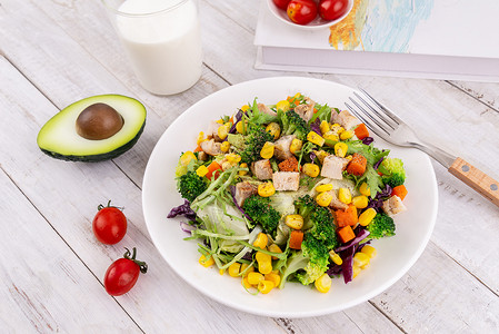 健康水果沙拉餐饮美食玉米蔬菜沙拉背景