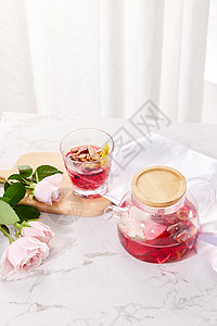 粉色玫瑰花花框养生花茶背景