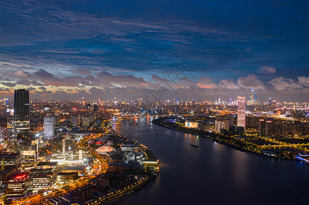 黄埔滨江航拍上海滨江两岸城市CBD建筑群夜景背景