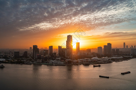建筑之光航拍上海滨江两岸城市CBD建筑群夜景背景