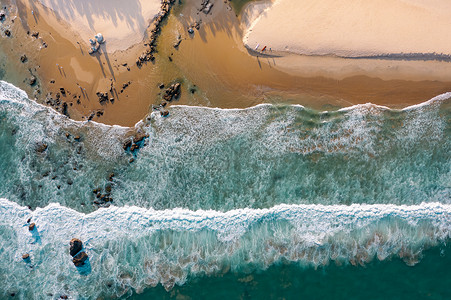 蓝色海浪素材俯拍海南万宁沙滩海岸唯美海浪背景