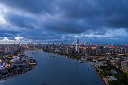 航拍上海滨江两岸城市CBD建筑群夜景图片