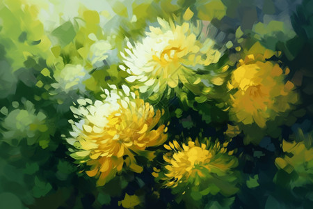 浅黄色花朵油画风格的黄色鲜花插画