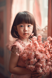 可爱的粉色小女孩背景图片
