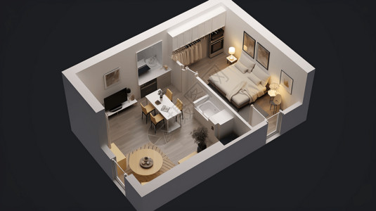 室内小摆件温暖公寓2.5D等距效果图插画