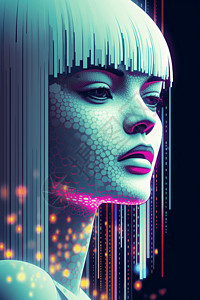 迷幻未来主义赛博朋克风格女性肖像插画背景图片