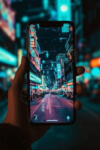 手机拍摄夜晚街景背景图片