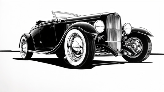 汽车速写素材简约黑白复古福特跑车手绘速写插画