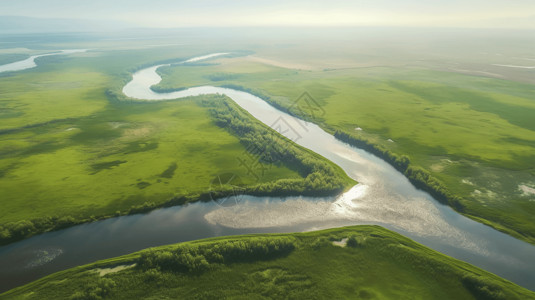 一条河流横穿草地图片