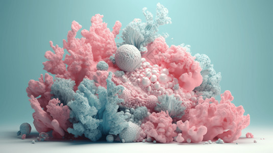 海的颜色梦幻粉红色和蓝色的海珊瑚插画
