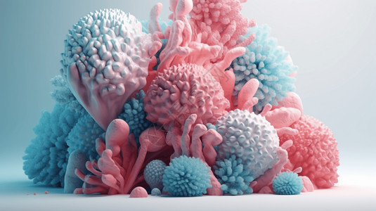 海的颜色3D粉红色和蓝色的海珊瑚插画