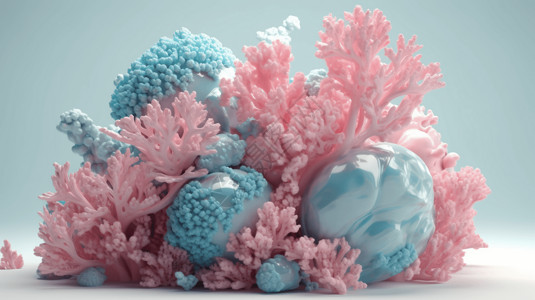 海的颜色粉红色和蓝色的海珊瑚插画
