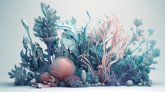 石头般的3D海底植物插画