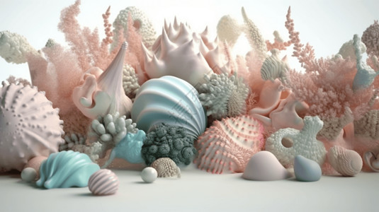 海洋海螺海洋和海螺3D图插画
