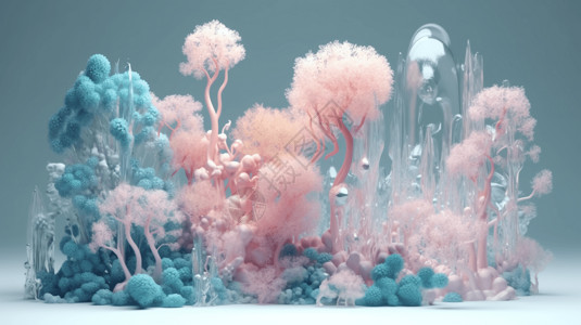 海底植物和透明气泡图背景图片