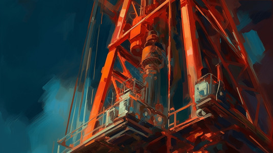 渤海油田石油开采场景插画