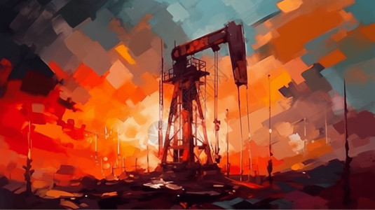 挖矿石油开采场景插画