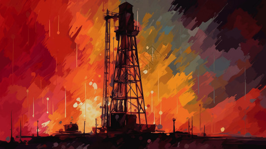 石油资源石油开采场景插画