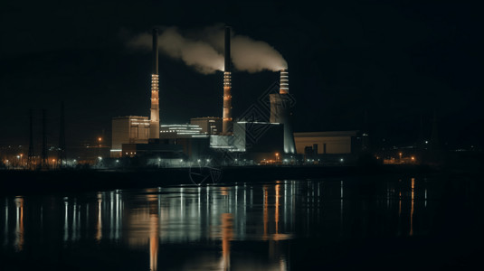 夜晚的燃煤发电厂图片