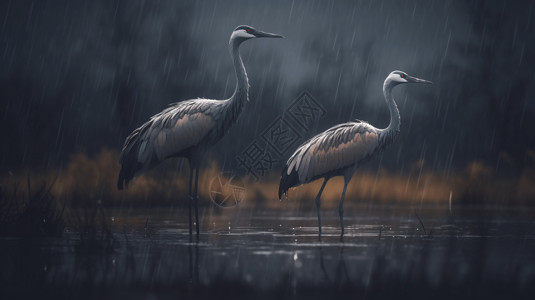 阴雨中的鸟类动物高清图片