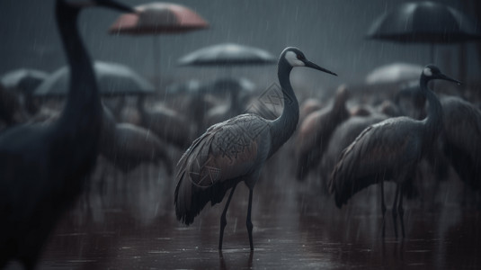 阴雨中的鸟类动物背景图片