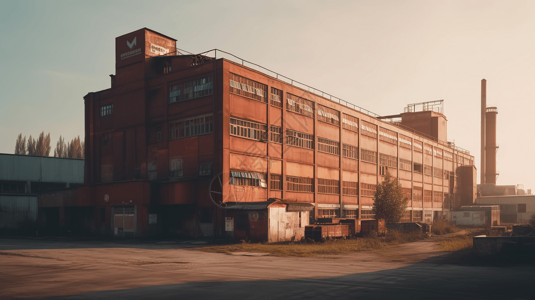 胶片质感全景夕阳下的工厂建筑背景
