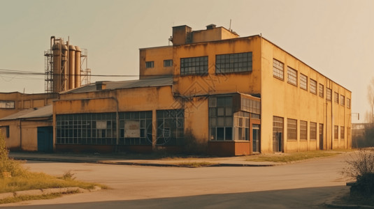 胶片质感全景年代感老旧厂房背景