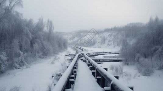 积雪的铁道冬季管道照片插画