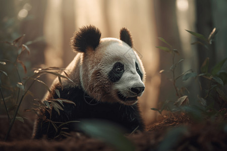 竹林中可爱的小熊猫背景图片
