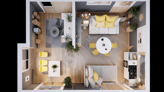 3D家具模型现在家居室内设计顶视图背景