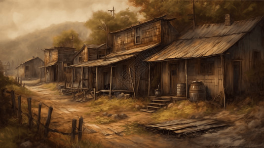 破旧的小镇插画背景图片
