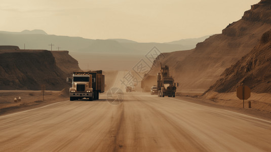 越野竞速尘埃沙漠中的高速公路插画