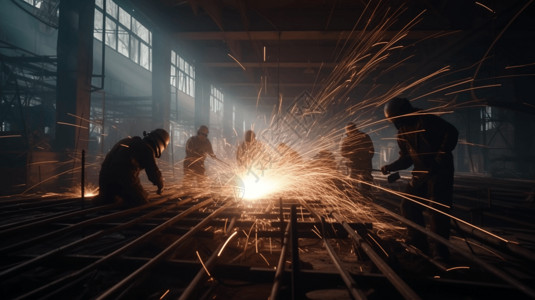 工人焊接框架的钢筋的特写镜头背景图片
