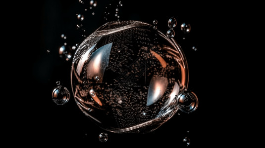 高清水滴瞬间黑色背景下爆裂的气泡瞬间设计图片