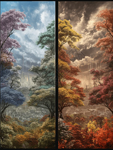 上下分屏季节交替的风景设计图片