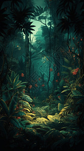 茂密的野外森林插画图片