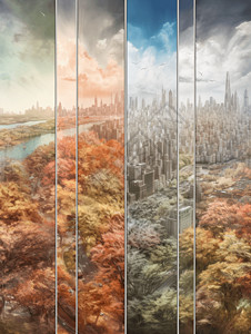 上下分屏四季交替的风景图设计图片