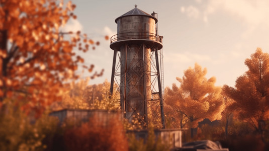 秋天的水塔背景图片