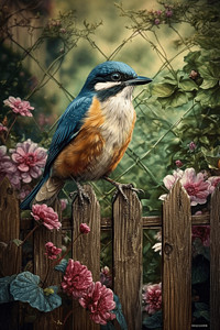 春天鸟儿和花朵图背景图片
