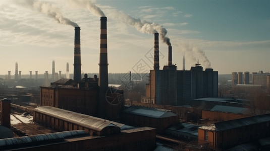 工厂全景工业生产污染和环境污染插画