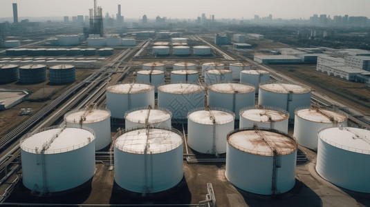 大油桶化工厂堆场的鸟瞰图背景