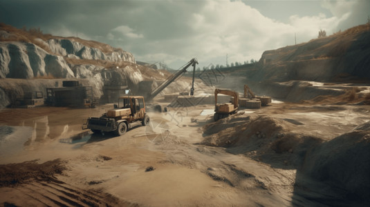 工人矿石开采场景图片