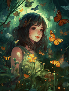 绿光蝴蝶女孩背景图片