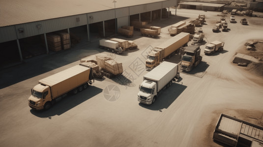箱式卡车工厂装卸码头的鸟瞰图背景