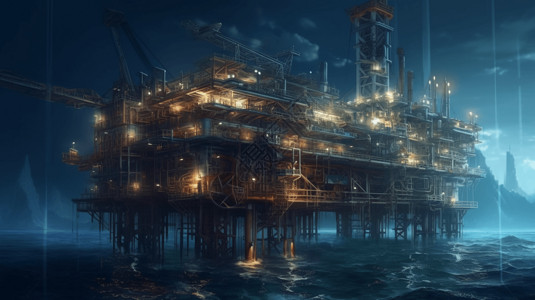 海洋石油平台海洋上的石油基地插画