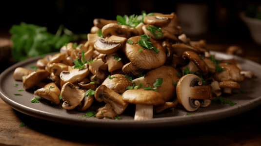 令人垂涎的新鲜煮熟的蘑菇图片