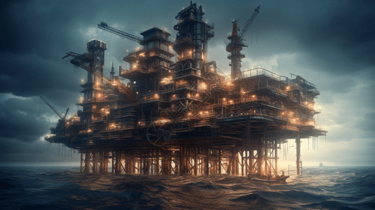 海洋石油平台海洋上恢弘的石油基地插画